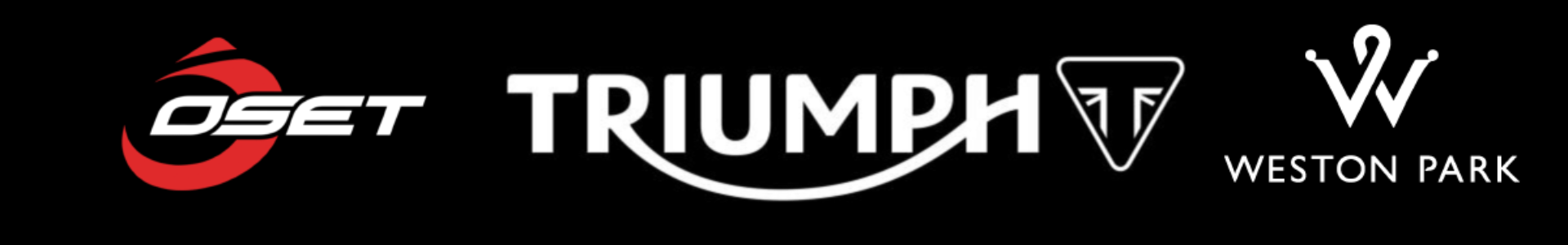 Logos of OSET, Triumph, and Weston Park on a black background.